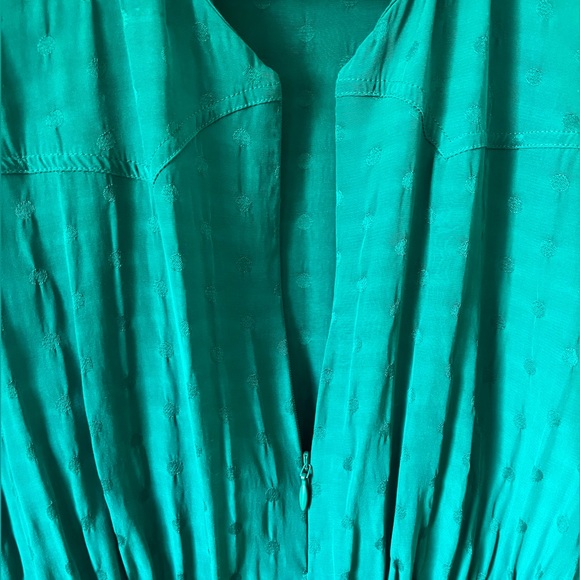 Sandro Green Satin Long Sleeve Mini Dress with Zipper Collar, Size Small - Picture 7 of 12